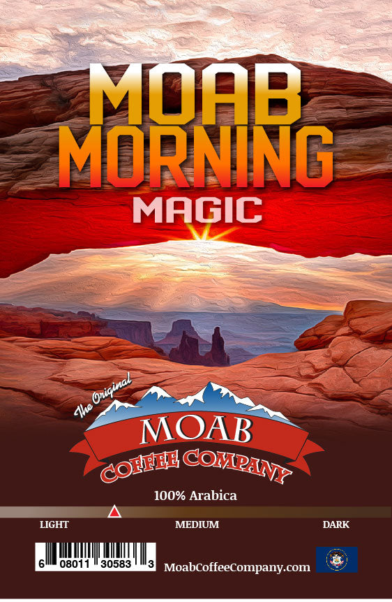 moab morning magic coffee label