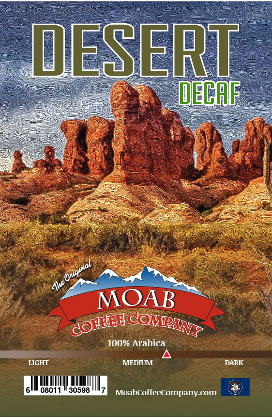 desert decaf coffee label